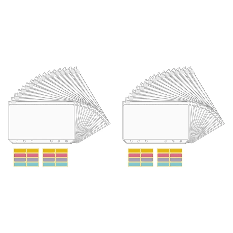 

32PCS A6 Binder Pockets 6 Holes Budget Cash Envelopes Clear Zipper Folders For 6-Ring Budget Binder Notebook