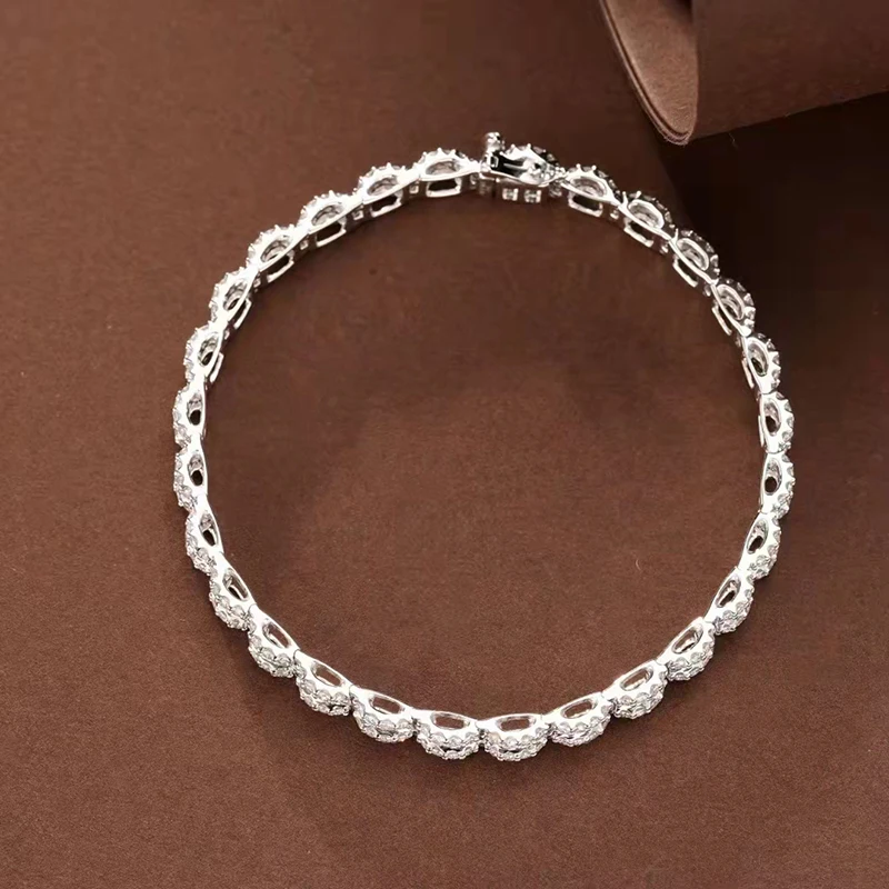 3.0 Carat Natural Diamond Women Real 18K White Gold Cuff Bracelets Anniversary Gift Fine Jewelry