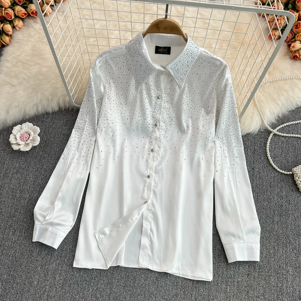 

Women Spring European and American style loose and thin fashion single-breasted western long sleeves shirt tops female D0615