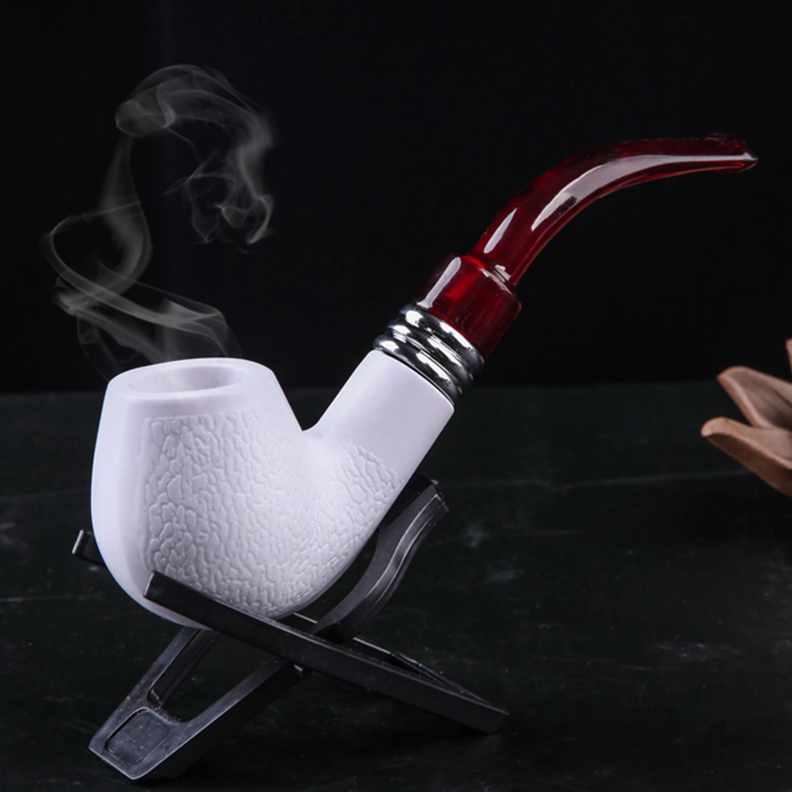 Imitation Sea Bubble Resin Tobacco Pipe Curved Red Tail White Filter Tobacco Pipe Smoking Accessorie 1pc