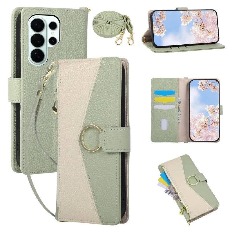 Lanyard Leather Wallet Phone Case with Zipper Card Holder