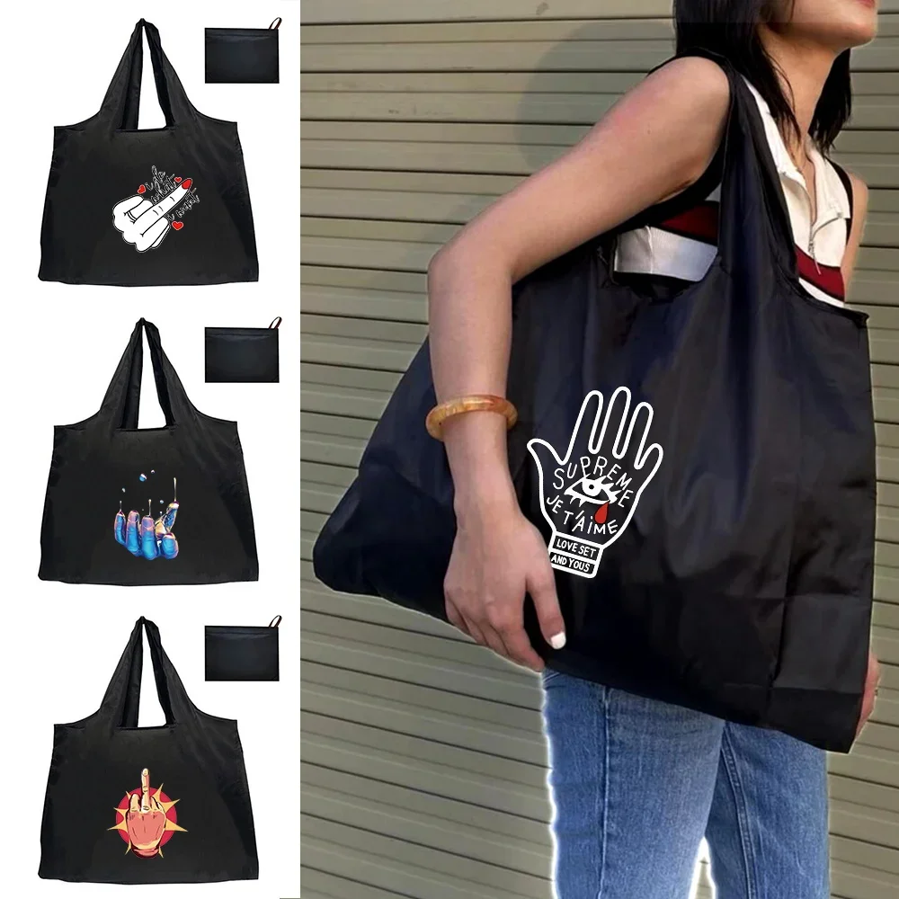Tote Bags Shoulder Bag Foldable Shopping Bag Reusable Handbags Tote Pouch Hand Pattern Series Convenient Large-capacity