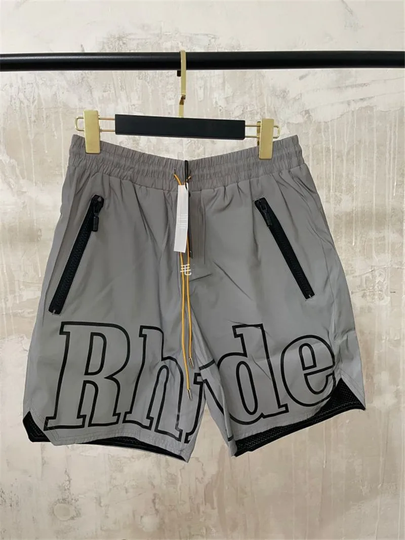 best men's casual shorts 22FW NEW hip-hop RHUDE Shorts Men Women 1:1 High Quality Logo Rhude Washed Black red Splicing Mesh Breeches Shorts smart casual shorts mens