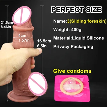 Strong Male Sliding Foreskin Big Dildo Skin Feel Suction Cup Thick Cock Anal Adult Toy for Men Women Gay Double Silicone Penis 4