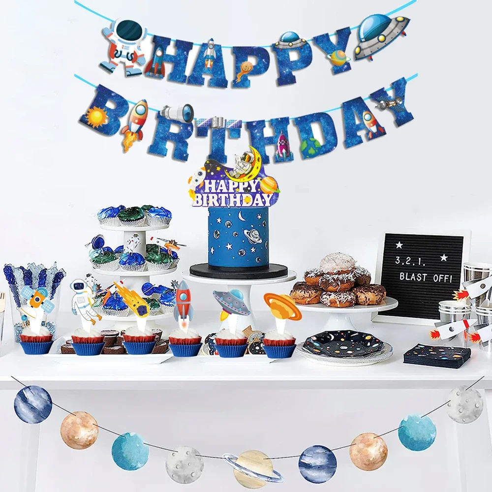 Outer Space Birthday Decoration Happy Birthday Banner Cake Topper Solar  System Astronaut Balloon Kids Universe Space Party Favor - AliExpress, image size:1000x1000
