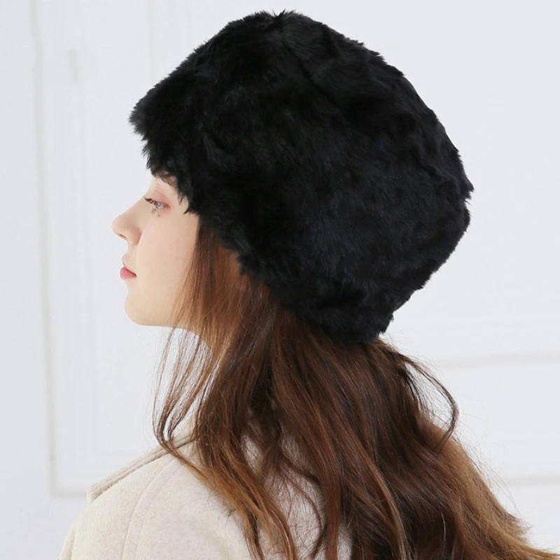 Winter Women Faux Fur Hats Fluffy Plush Wrap Cap Outdoor Casual Earwarmer Ski Hats Ladies Gift Luxury Thick Furry Decoration Hat 4