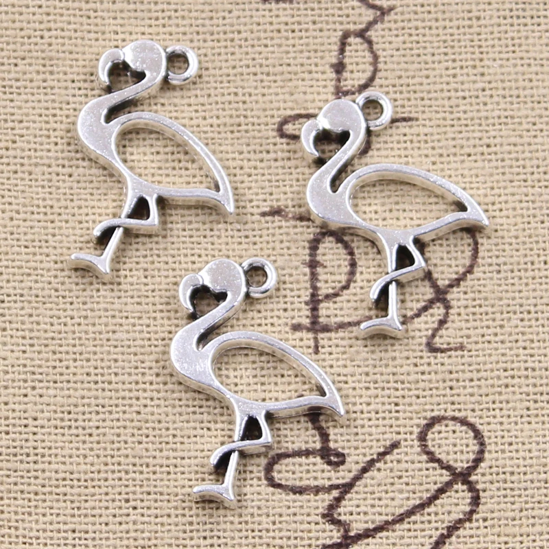 

12pcs Charms Single Stand Crane Flamingo 24x17mm Antique Silver Color Pendants Making DIY Handmade Tibetan Finding Jewelry