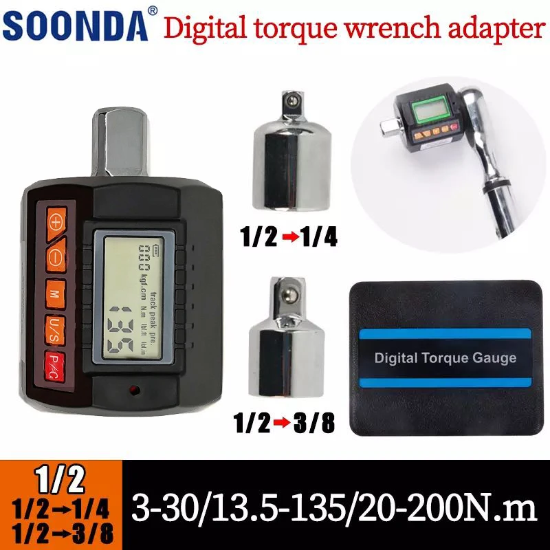 

New Version 1/2" 1/4" 3/8" Adjustable Digital Torque Meter Digital Torque Wrench Adapter 3-200N.m Mechanical Repair Sound Alarm