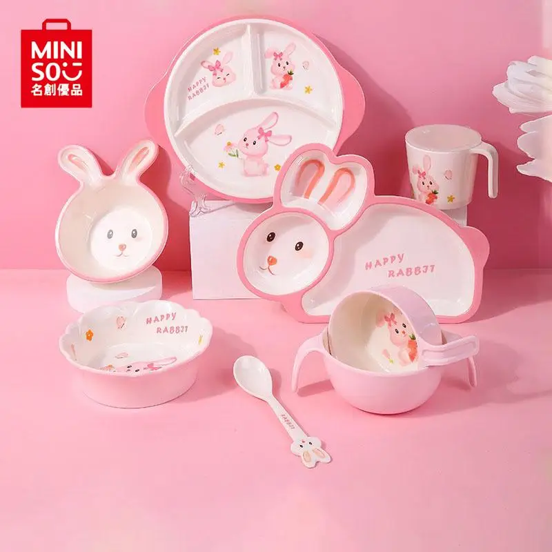 

MINISO Kawaii Rabbit Children Compartmentalized Diamine Tableware Cartoon Cute Baby Eating Auxiliary Food Bowl Spoon Cup