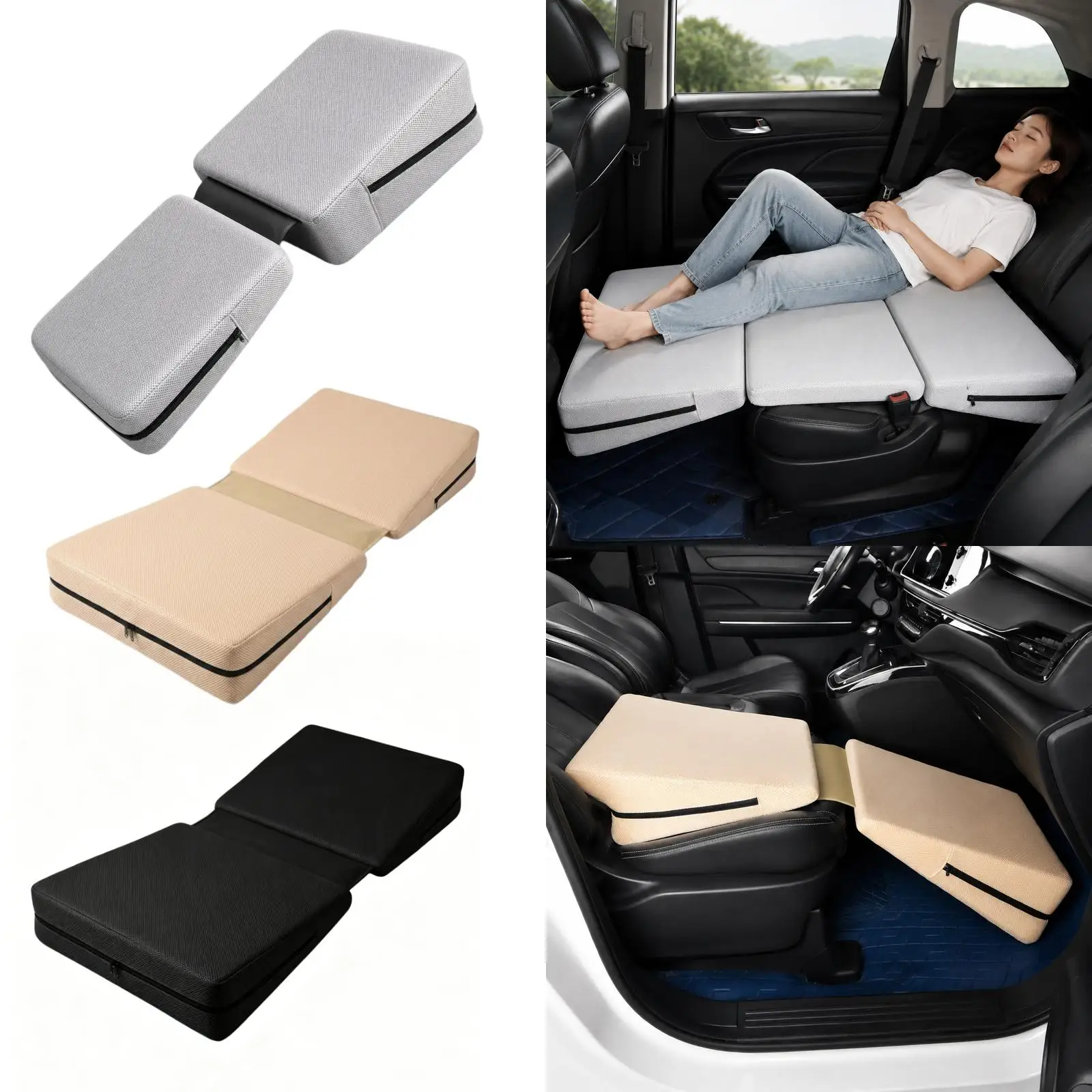 차량용 웨지 시트 쿠션, 부드러운 승객용 웨지 패드, 접이식 매트리스, 긴 여행, SUV, 트럭, 수면, 장시간 앉아있는 동안 다리를 받쳐주는 레그 레스트