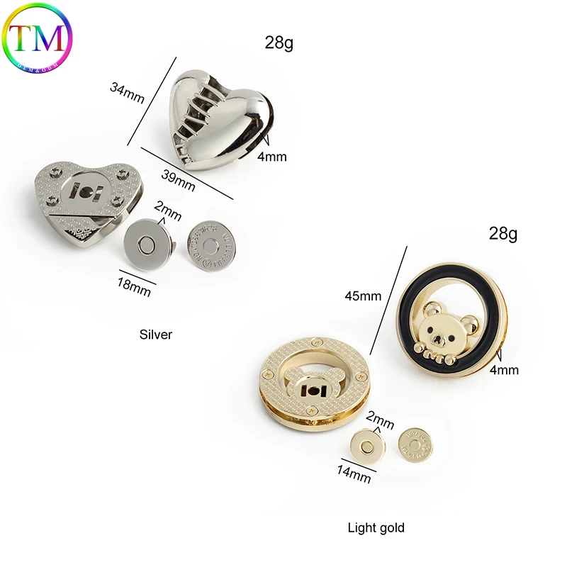 5-10Sets Bear,Heart Shape Metal Press Bag Metal Twist Lock Handbag Turn Lock Twist Clasp Buckle DIY Hardware Accessories
