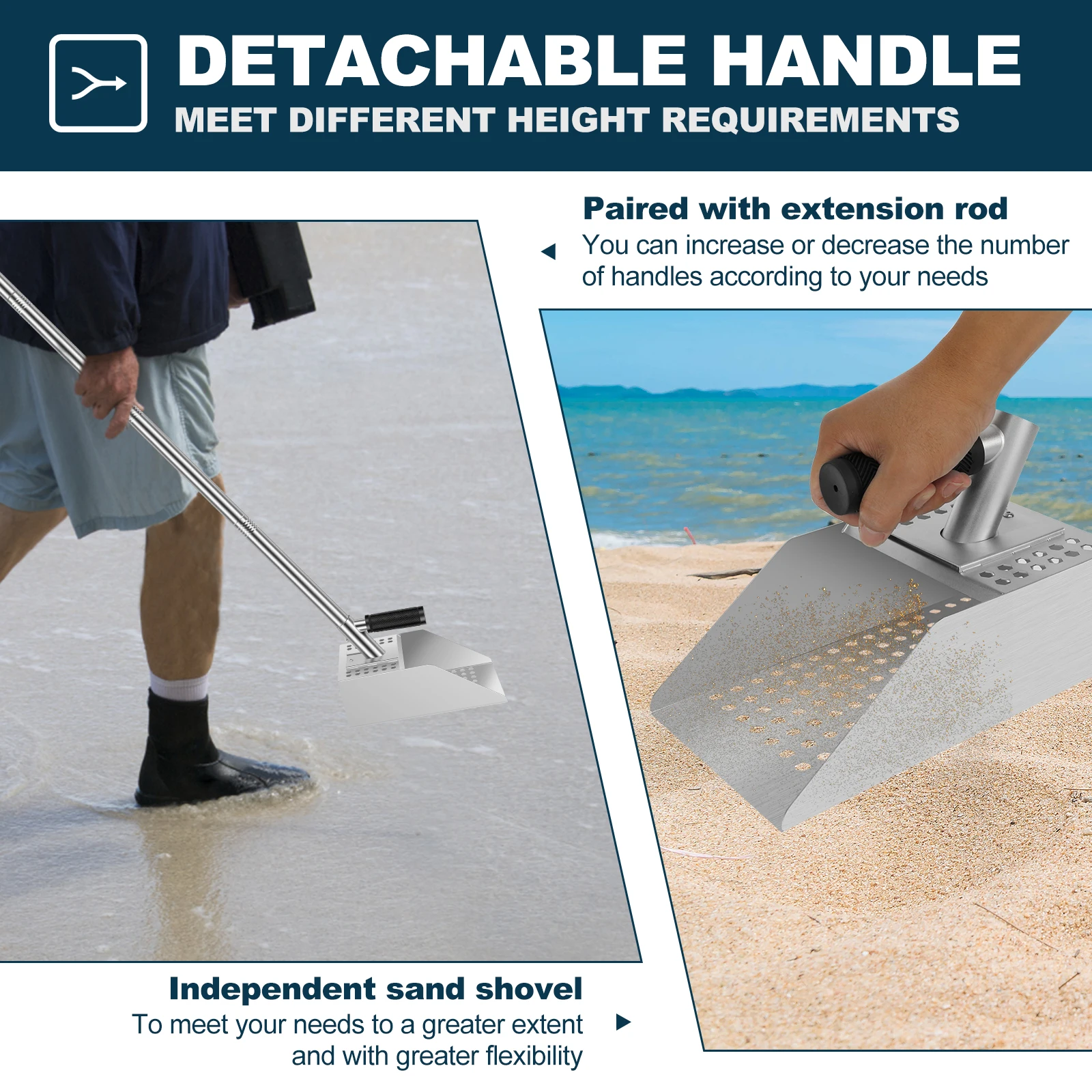 Portable Detecting Scoop Stainless Steel Long Handle Sand Scoop with Comfortable Grip Versatile Beach Detector Scoop for Outdoor 3