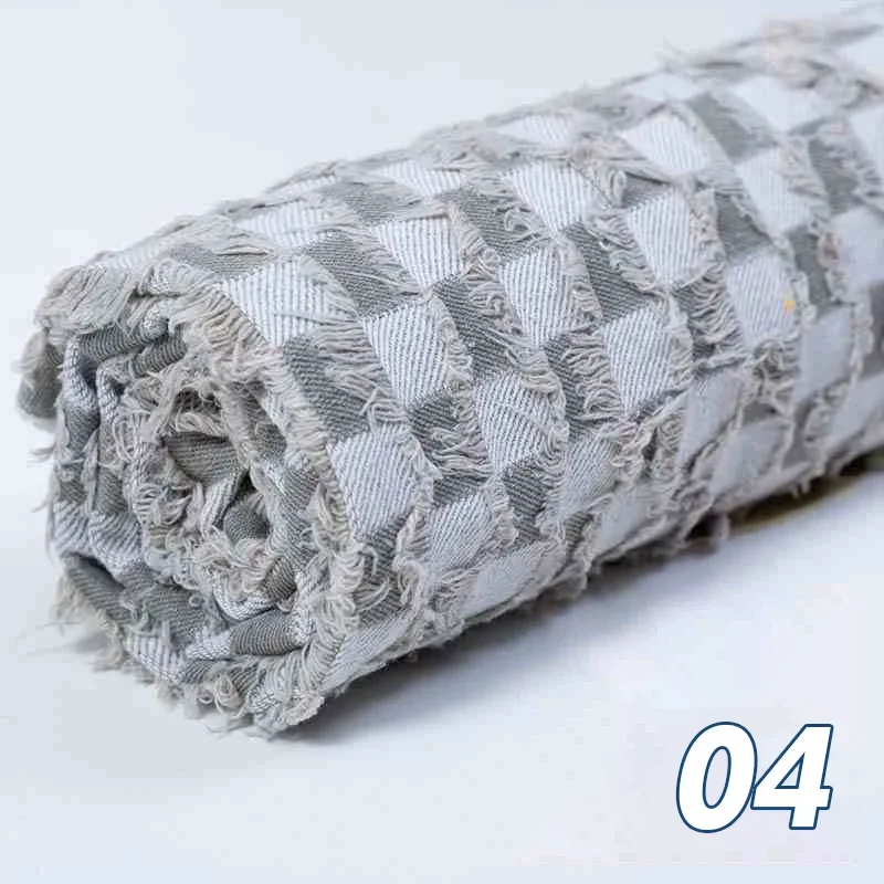 Jacquard Plaid Pure Cotton Denim Fabric After Washed Thick Sewing Jeans Dress Bags Pants Blazer Telas Textile Material 50x160cm