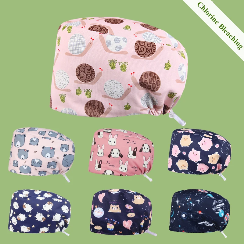 Silky Satin Scrub Cap Women Men Euro Medical Surgical Hat With Cordlock Adjustable Protect Hair Sleep Bonnet Dentist Nurse Caps