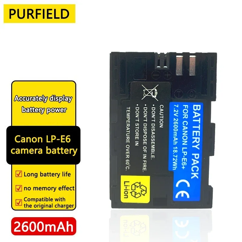 Purfield-bateria do Carregador Duplo para Canon Eos 5ds r 5d Mark ii 5d Mark Iii 6d 7d 70d 80d 2600mah 7.2v lp e6 Lp-e6 E6n Led Carregador Duplo - Image 2