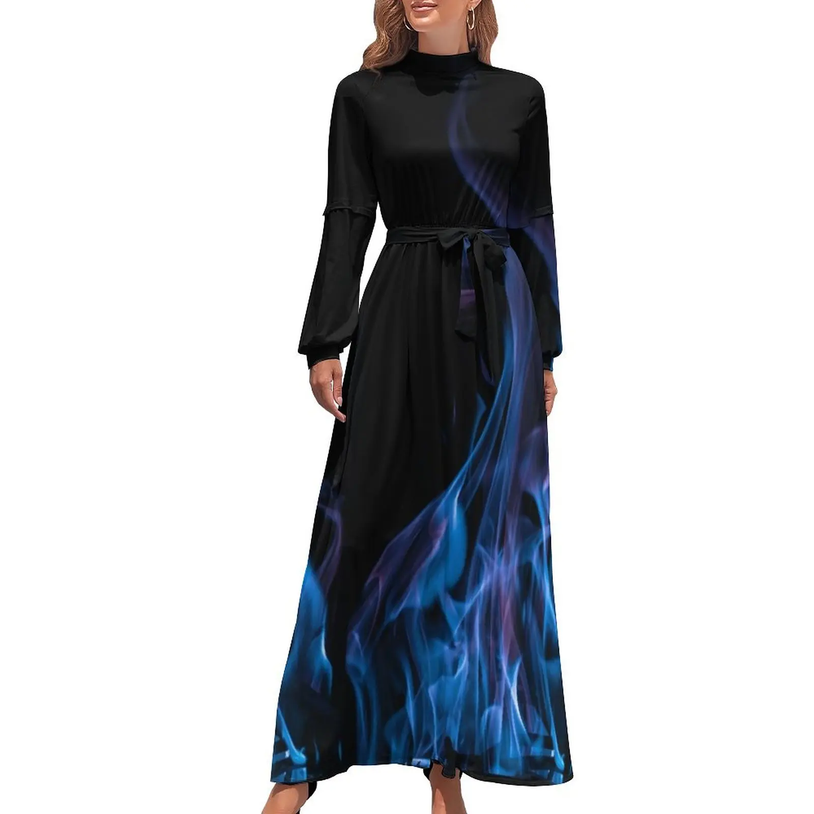 thumbnail image 1 of Vestido largo de playa con llamas, vestido para mujer de verano, 1 of 5
