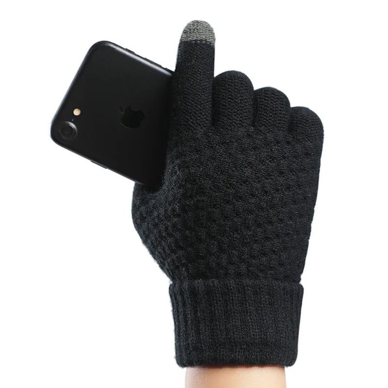 Full Finger Gloves Warm Gloves Adult Men Women Winter Wool Knitted Mobile Phone Touch Screen Gloves