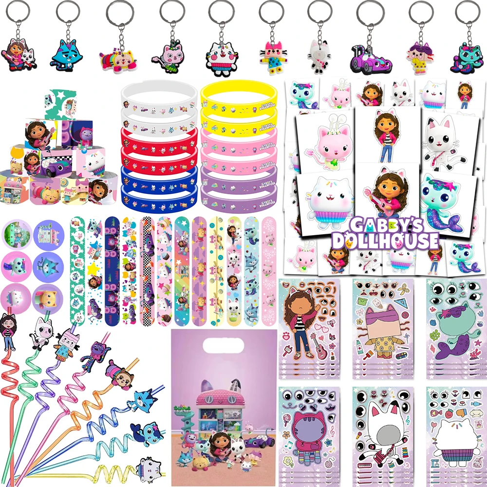Gabbys Dollhouse Party Favors Cat Make a Face Stikers Keychains Bracelets Classroom Rewards Birthday Party Pinata Fillers Gifts