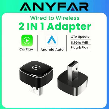 Adattatore Wireless 2 in 1 Anyfar 2026 per CarPlay e Android Auto, WiFi 5GHz USB Plug & Play
