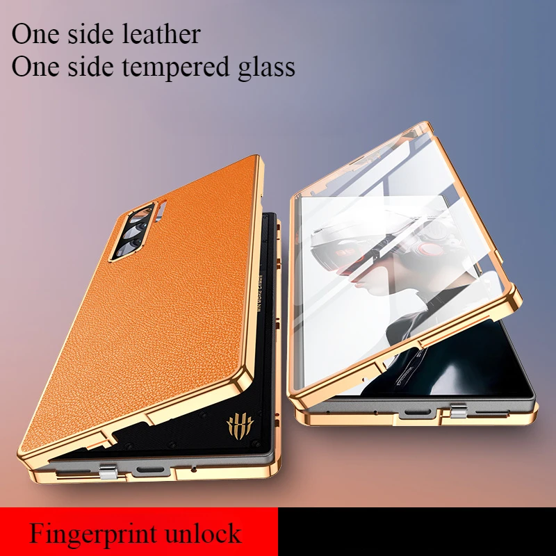 Leather Flip Case with 360° Tempered Glass and Double-Sided Protection in Sleek Design