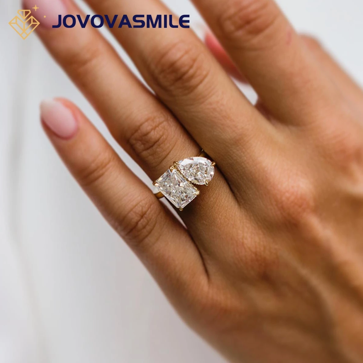 

JOVOVASMILE 6 Carat Moissanite Ring 3Ct 10X7Mm Crushed Ice Radiant And 3 Ct 11X7Mm Crushed Ice Pear Cut for Woman Wedding