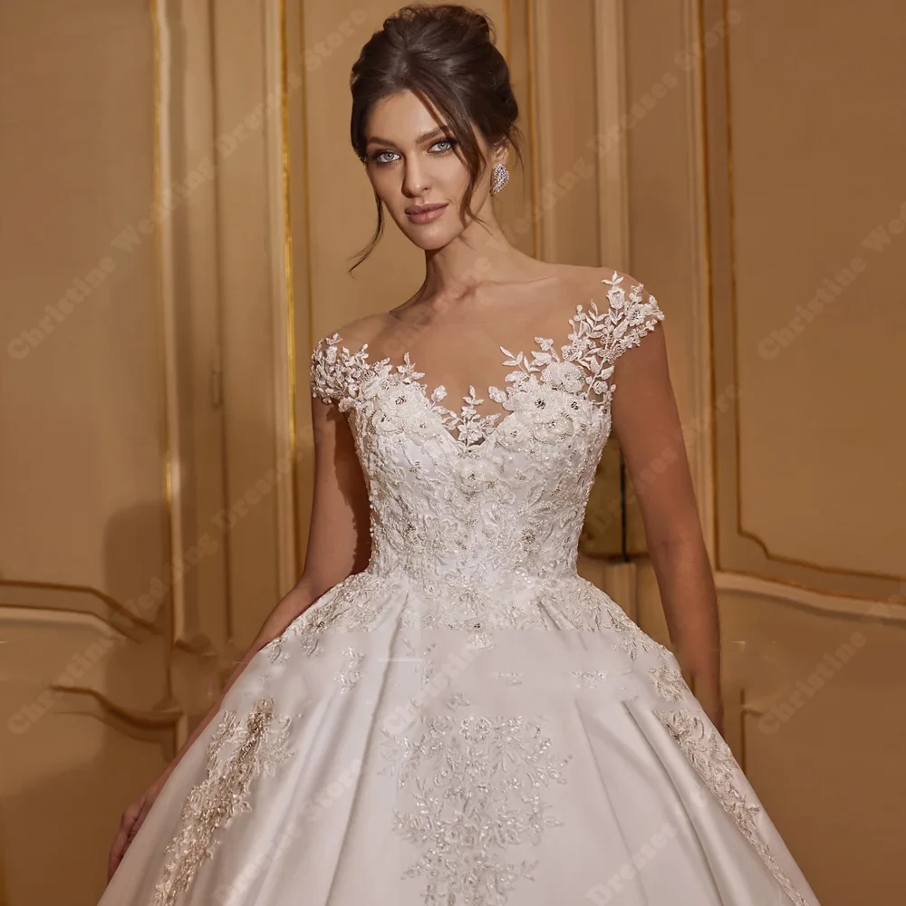 Elegant Sleeveless Wedding Dresses Sexy Backless Lace Appliques Bridal Gowns Sparkly Sequins Beading Vestido De Novia Customized 3