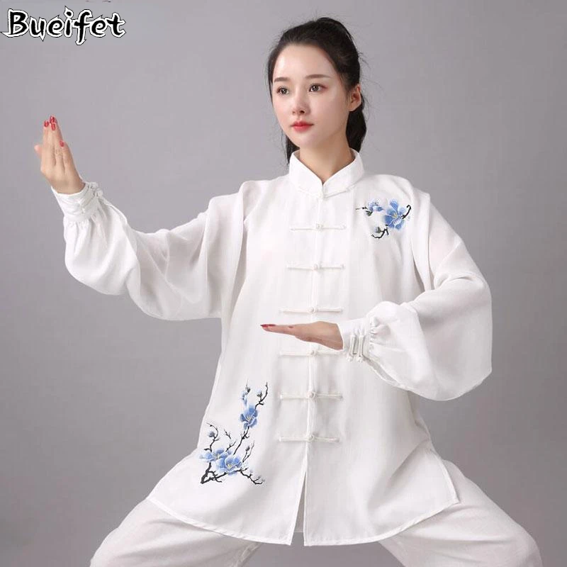 Taichi Breathable Uniforms Wushu Kungfu Clothing Chinese Style Embroidery Martial Arts Adults Wingchun Morning Exercise Costumes