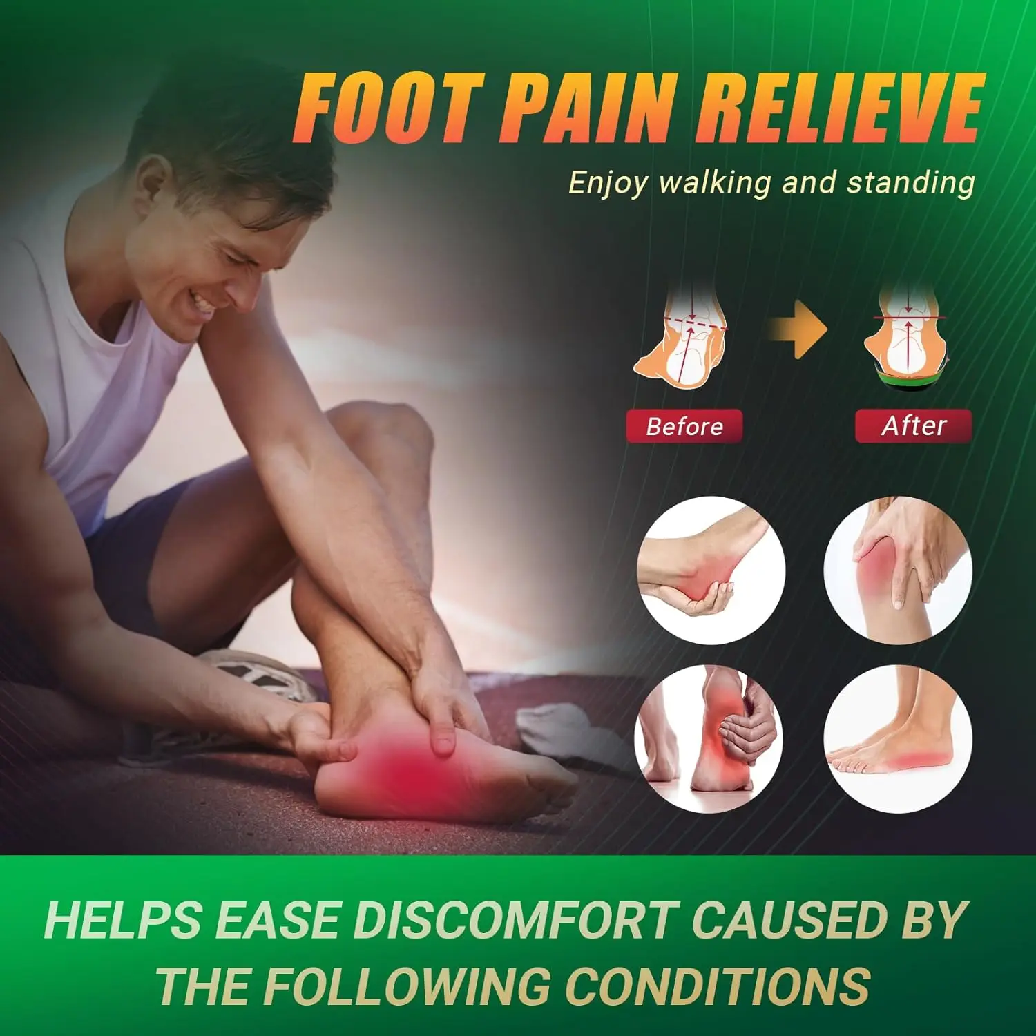 PCSsole Heavy Duty High Arch Support Inserts with Comfort Gel-Plantar Fasciitis-Flat Feet-Orthotic Pain Relief-Boot Shoe Insole