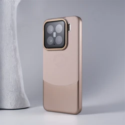 Luxury Double Color Plain Leather Case with Metal Lens Protection - Hybrid Shockproof Thin Cover - Xiaomi 14 Pro (Desert Gold PJPW)