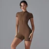 Yoga Set Women's Jumpsuits One-Piece Suit Zipper Short Sleeve Gym Push Up Workout Clothes Fitness Bodysuit Sportswear Tracksuit 2