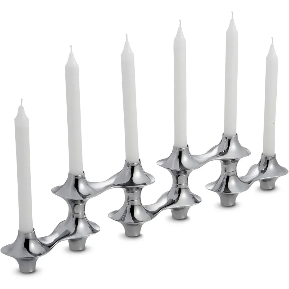 

Metal Candle Holder for Six Candles | Silver Candlestick Holders for Taper Candles | Table Centerpiece for Christmas Room Decor