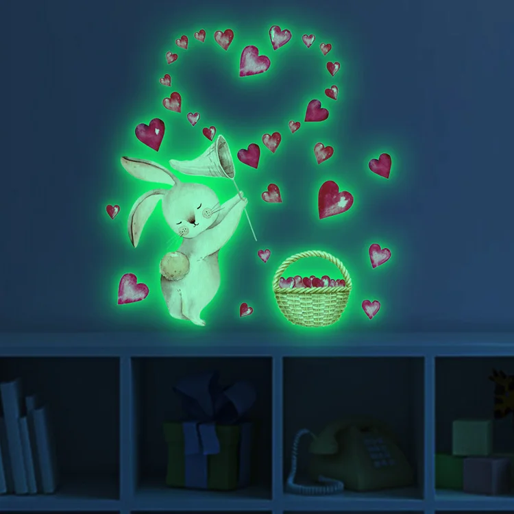 Description Picture 5 of itemCartoon Rabbit Heart Luminous Wall Sticker Kids Room Bedroom For Home Decoration Decals Glow In The Dark Self-adhesive Stickers