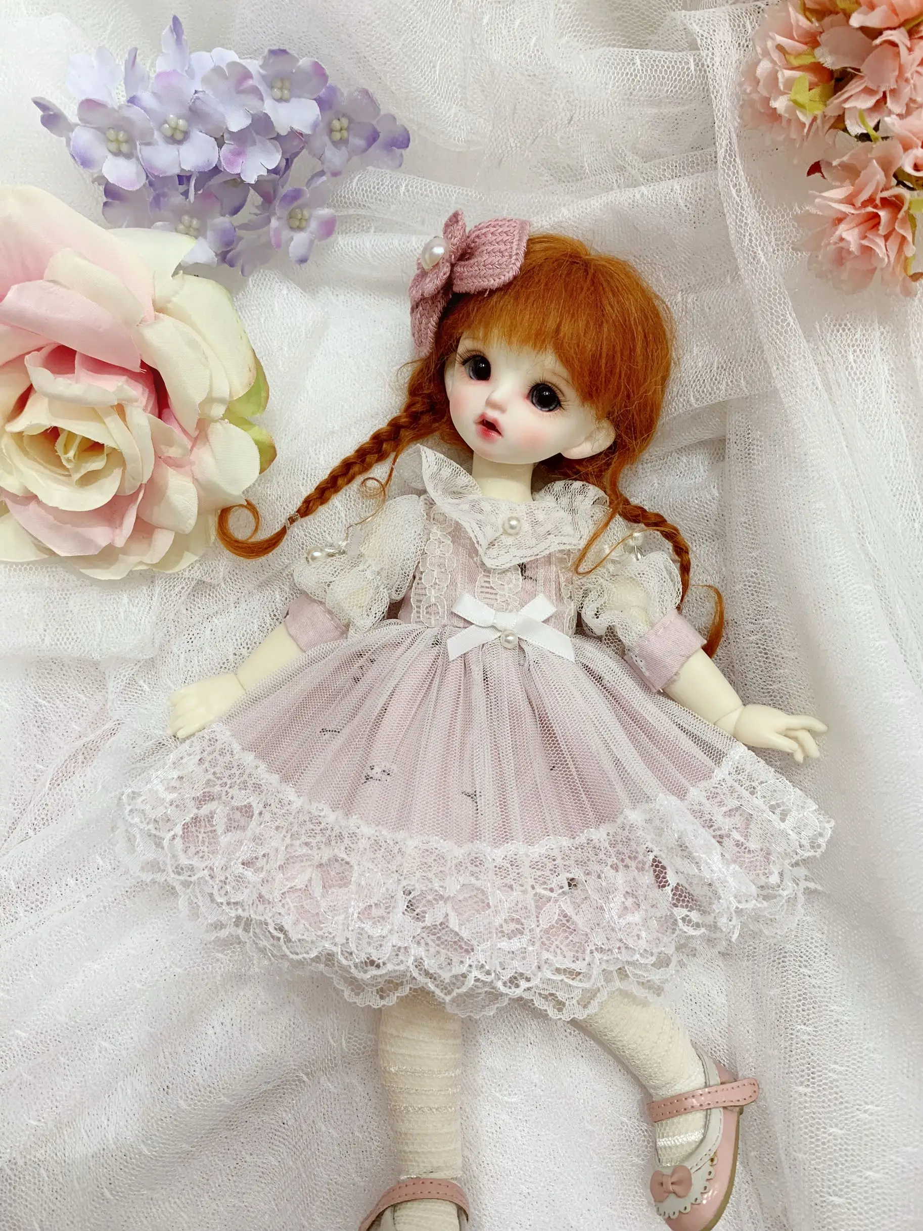 

1/6 1/4 1/3 BJD dress + hair Clips doll retro dress cute light pink for 1/3 1/4 1/6 BJD SD DD 1/6 Blyth doll accessories