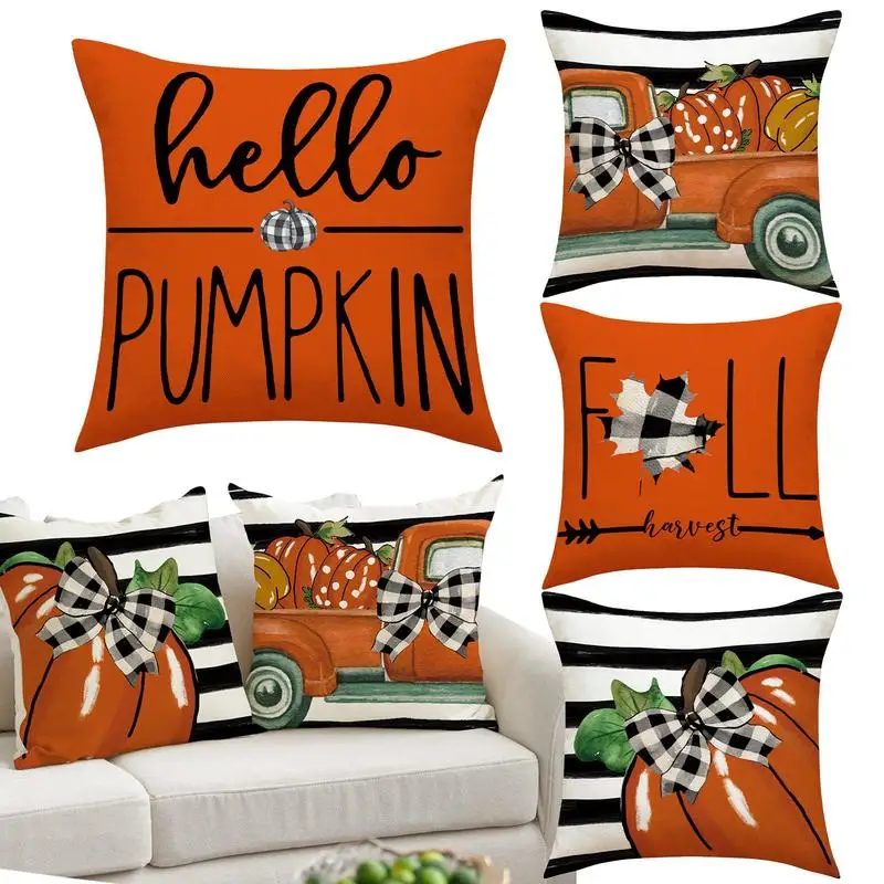 

Halloween Pillow Covers 18x18in Comfortable And Soft Fall Couch Pillow Covers 4pcs Thanksgiving Pillowcase With Autumn Elements