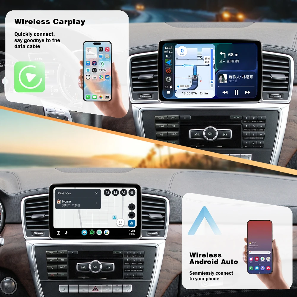 AUTOTOP Pantalla táctil multimedia para coche de 8.4 pulgadas, conserva el estilo original de fábrica, para Mercedes-Benz GL-CLASS X166/ ML-CLASS W166 2011-2015, sistema NTG4.5, radio Linux estéreo, CarPlay inalámbrico, Android Auto, navegación GPS, pantalla de tablero con velocidad y RPM en tiempo real. 3