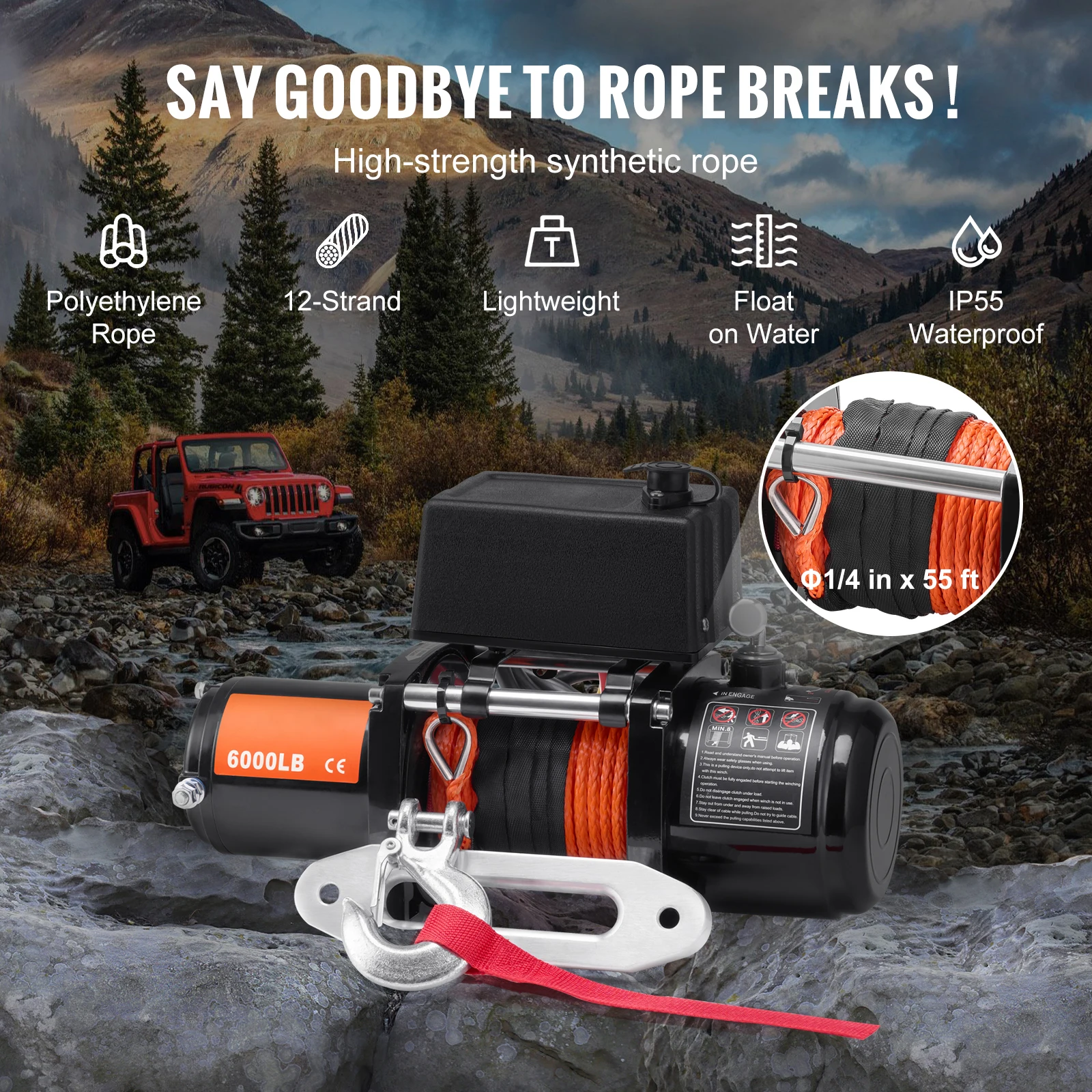 Electric Winch with Synthetic Rope for Off Road Recovery