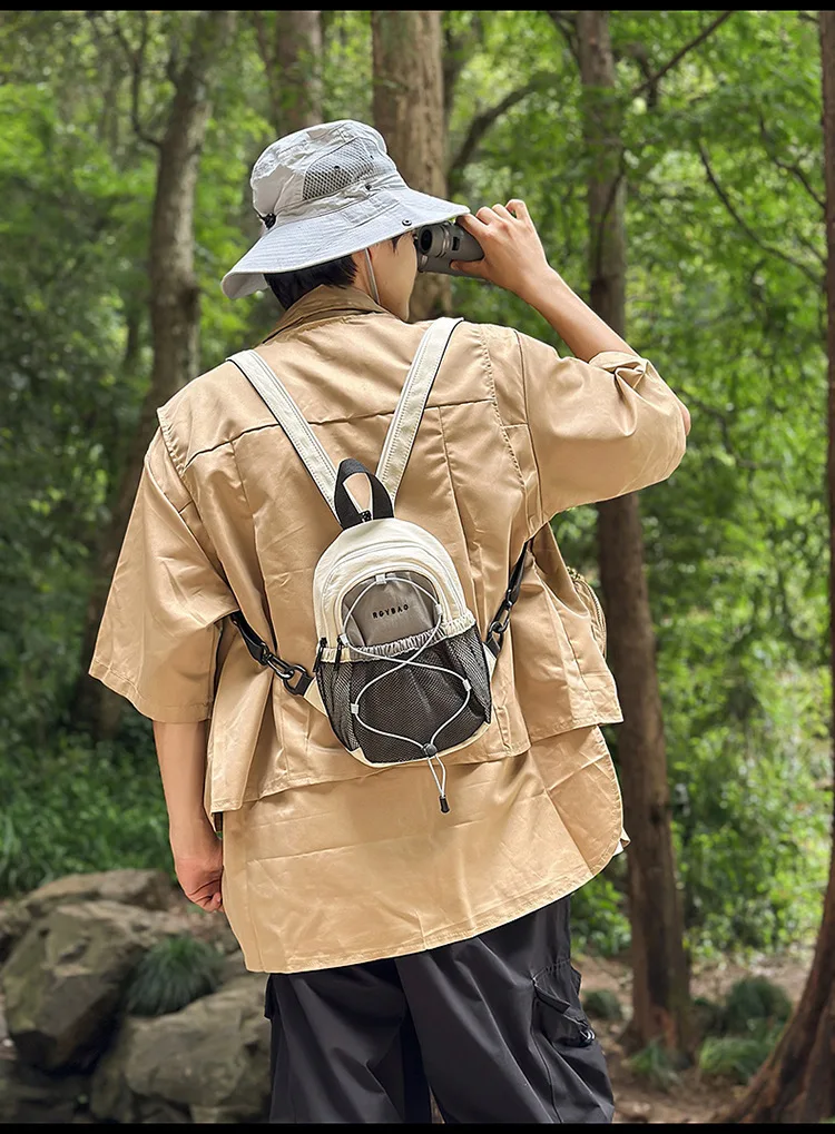 Trendige Retro-Umhängetasche, Brusttasche, Persönlichkeit, trendiger Farbblock-Rucksack in Mini-Größe, Outdoor-Sport, Wandern, doppelte Umhängetaschen – Detail 15