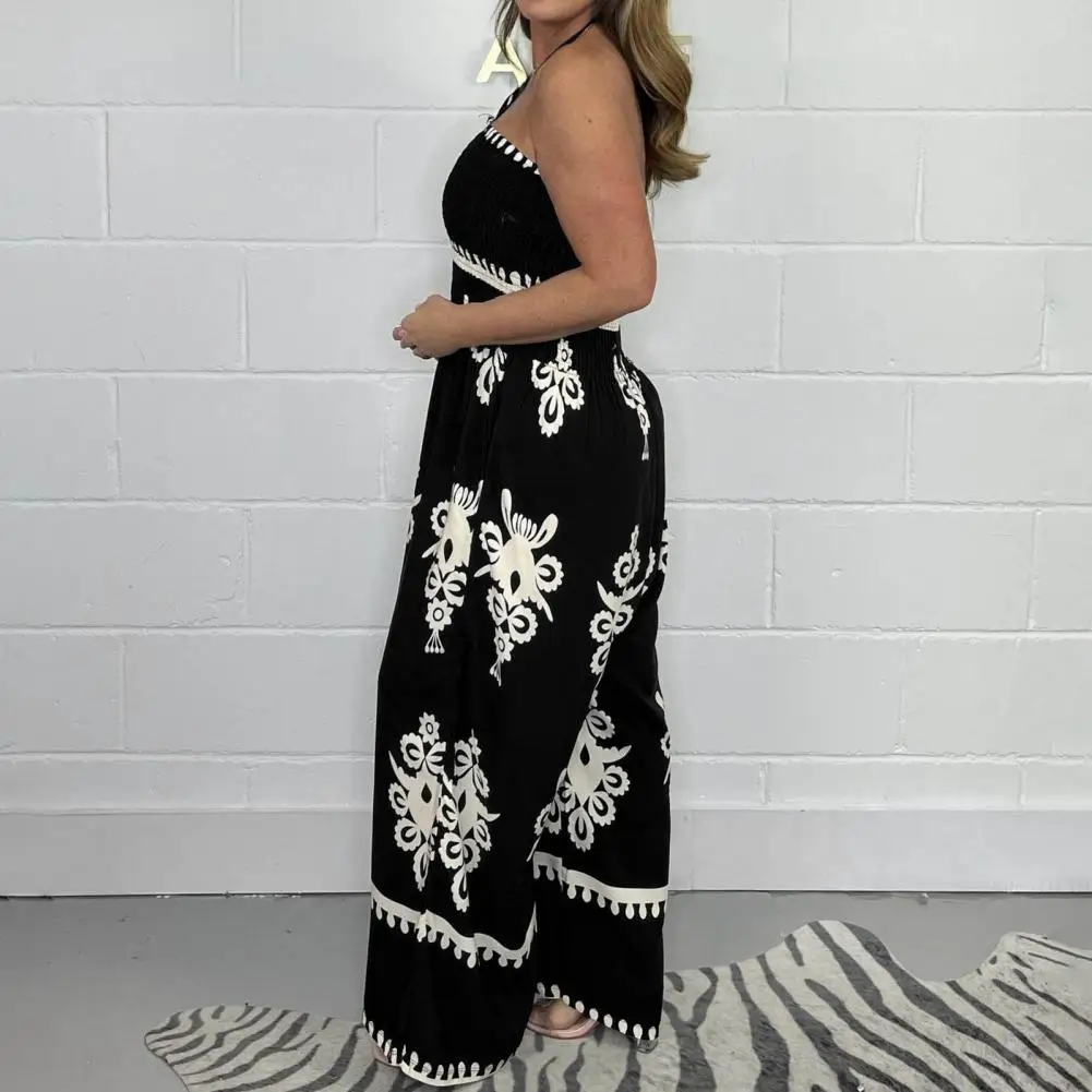 

Женский комбинезон с леопардовым принтом, на шнуровке, с лямкой на шее, с открытыми плечами, с открытой спиной, с широкими штанинами, комбинезон с эластичным бюстом для официальных встреч