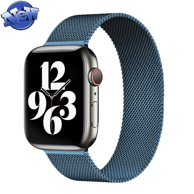 Metal Strap Milanes loop apple watch band 44mm 45mm 41mm 42mm 40mm 38mm magnetic stainless steel correa bracelet iwatch se 73456 Seven 7 blue