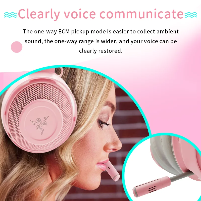 Razer Kraken Kitty Gaming Headset RGB THX 7.1 Surround Sound USB Interface Active Noise Reduction Microphone For Pc Laptop