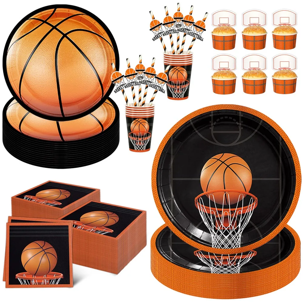 Basketball-Party, Einweggeschirr, Pappteller, Tassen, Servietten, Tischdecken, Sport, Basketball-Themen, Geburtstagsparty-Dekorationen