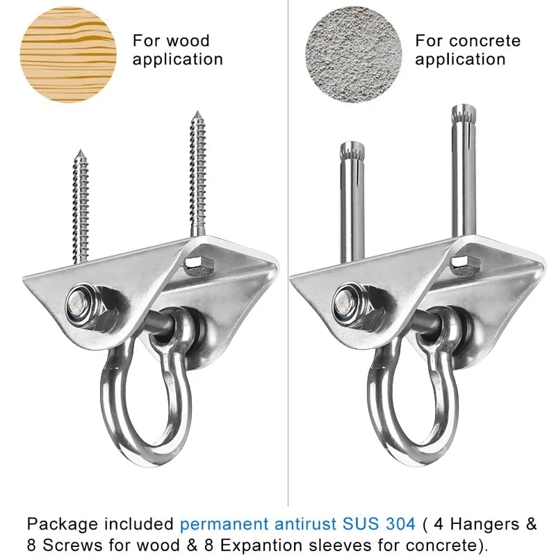500kg Capacity Aerial Swing Hangers Ceiling Mount Hooks For Yoga Hammock Hanging Chair Sandbag Punching bag SUS304 weight lifting hooks