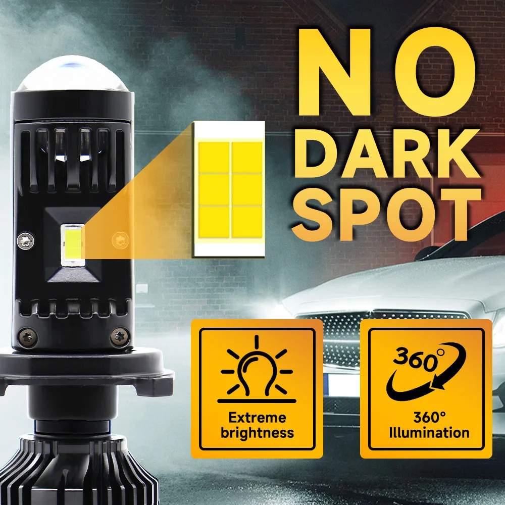 Car Headlight Y10 Mini Lens H4 H7 LED Projector Bulb 6000K Canbus 12000LM 12V Auto For Car Motorcycle HeadLamp High Low Beam