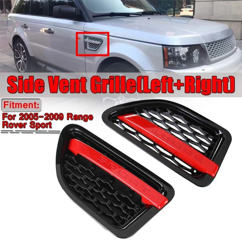 2X Side Fender Vent Grille Grill Tuning Air Side Vent Grille Grid Outlet Per Land Rover Range Rover Sport 2005-2009 Rosso