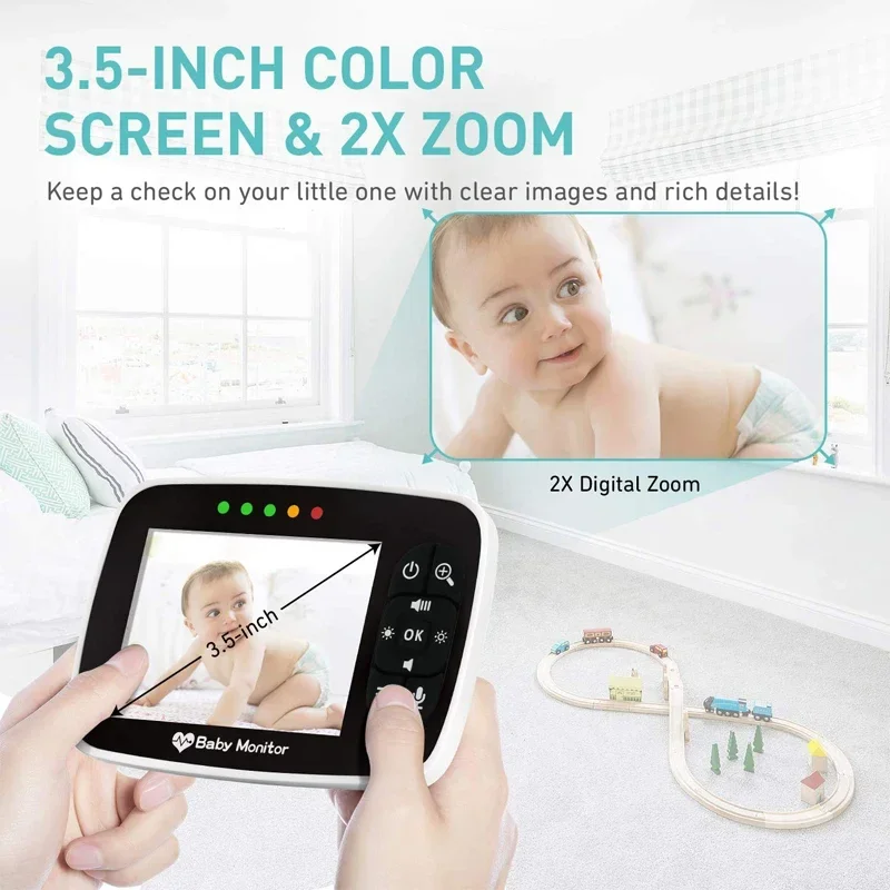 

Baby Monitor, Night Vision Camera Temperature Sensor,ECO Mode,Lullabies Babystar 3.5 Inch Wireless Two Way Audio