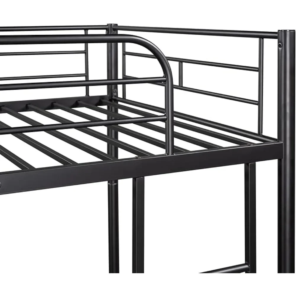 Twin Over Twin Metal Bunk Bed Trundle Frame with 2 Side Ladders Convertible Bunkbed Safety Guard Rails,No Box Spring Needed 5