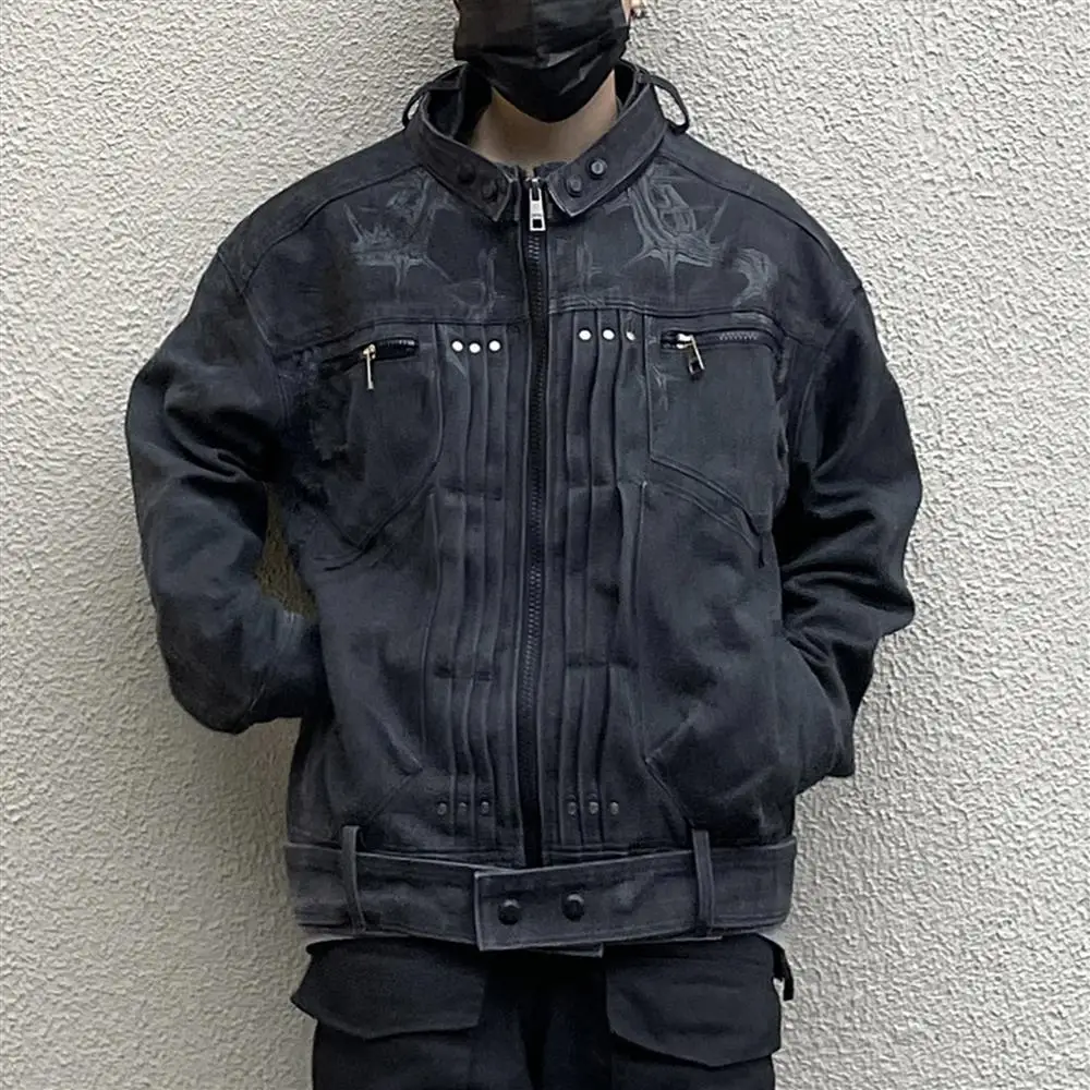 

Men Clothing High Street American Retro Washed Dark Black Coat Spring and Fall Casual Loose Senior Sense of Trend Couples Jacket