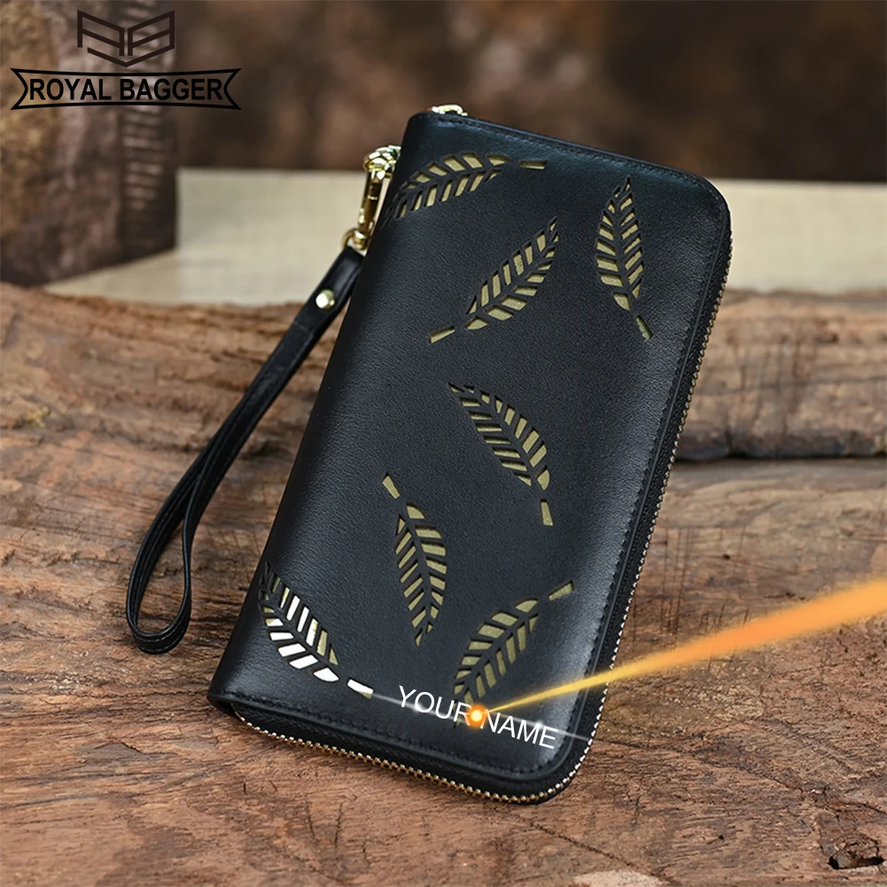 

Royal Bagger Vintage Genuine Cow Leather Ladies Long Wallet Large Capacity Fashion Card Holder Zipper Phone Bag for Women 135