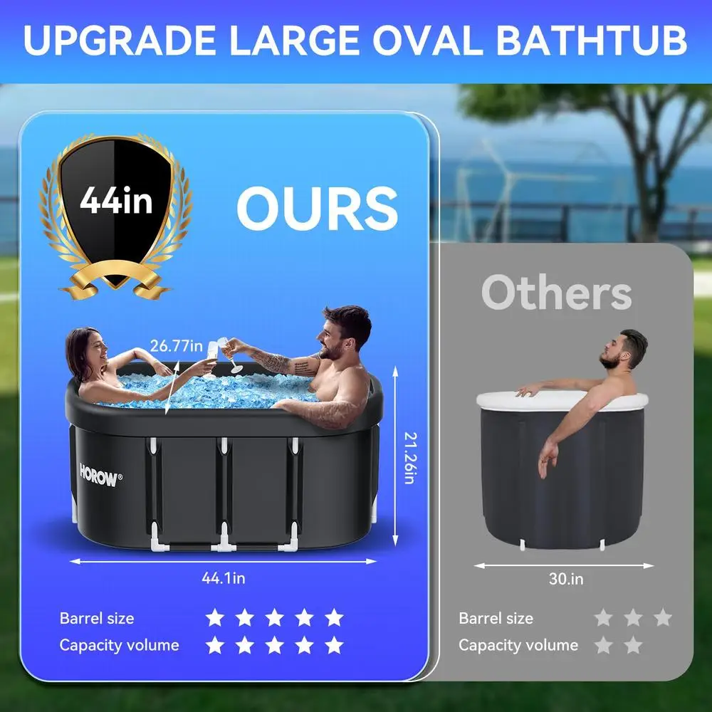 XL Large Oval Ice Bath Tub Athletes 100 Gallons Portable Cold Plunge Tub Recovery Water Therapy Foldable Insulated Durable Easy 4