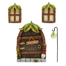 

Leaf Door And Window Pendant Garden Resin Luminous Sculpture Set Decoration Lamp Glow In Fairy Door Windows Lamp Set For Trees